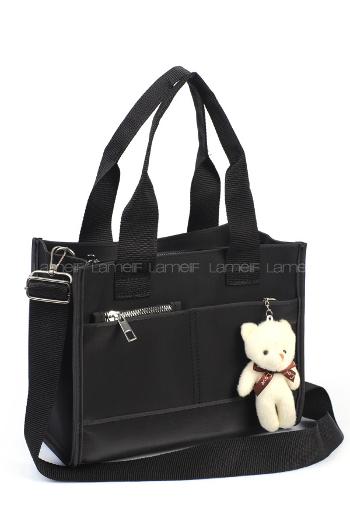 Lamelif Ayıcık Detaylı Çok Bölmeli Kadın Çapraz Siyah