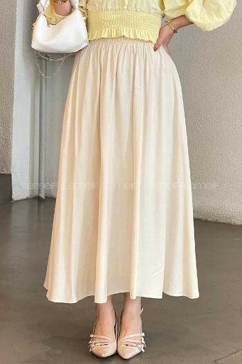 Lamelif Cep Detaylı Tensel Kloş Etek Krem