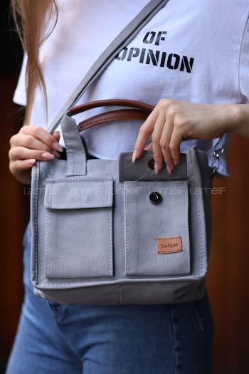 Gray With Suspenders Skin Hand Bag Bag