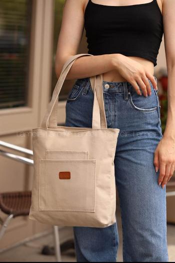 Lamelif Üç Gözlü Kanvas Antony Çanta Krem