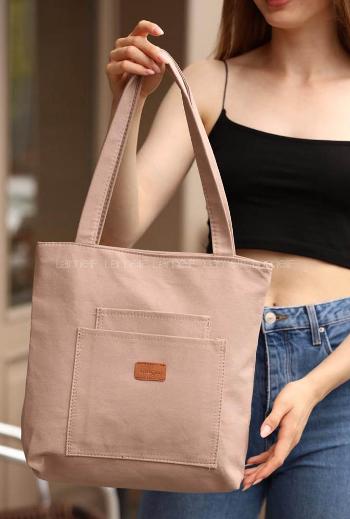 Lamelif Üç Gözlü Kanvas Antony Çanta Vizonrengi