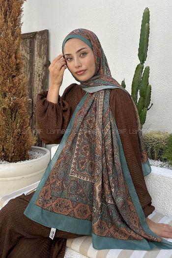 Lamelif Retro Desen Pamuk Şal Çağla Yeşili