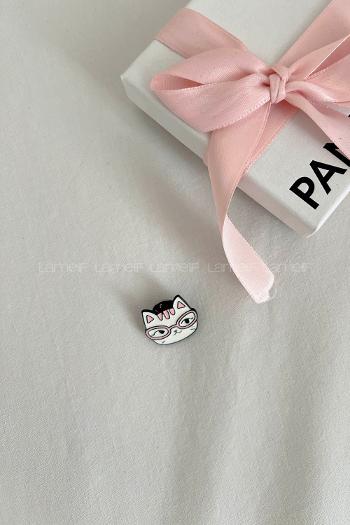 Lamelif Gözlüklü Kedi Demir Broş