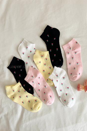 Lamelif Menekşe Desen Patik Çorap