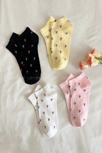 Lamelif Menekşe Desen Patik Çorap