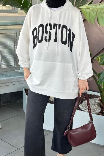Lamelif Boston Yazı Detaylı Sweat Beyaz