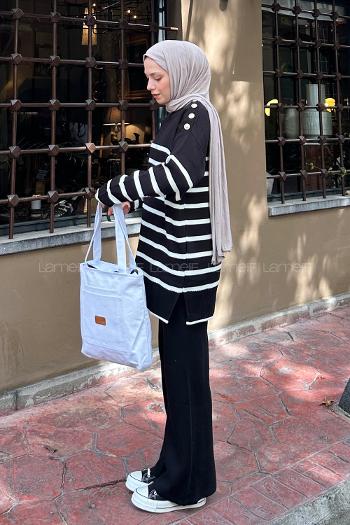 Black Mock Turtle Neck Long Arm Buttoned Regular Trousers Suit