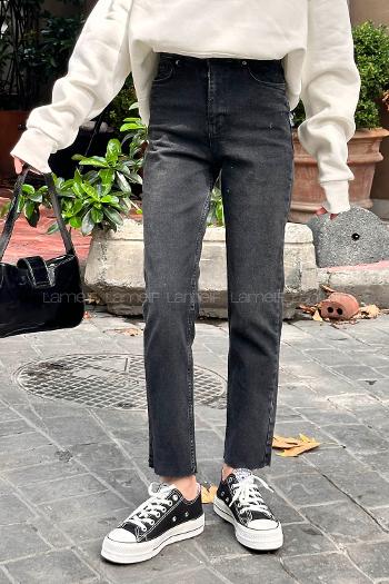 Lamelif Kesik Paça Fit Jean Füme