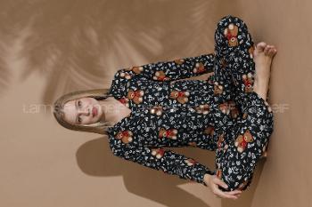 Lamelif Ayıcık Desenli Gömlek Yaka Pijama Seti