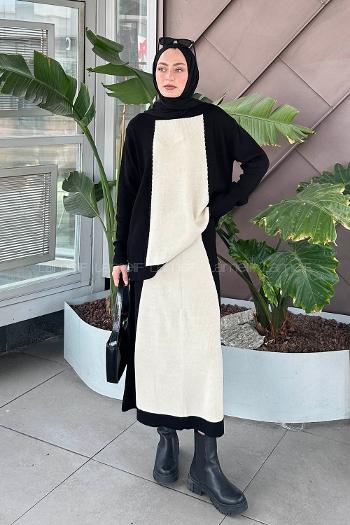 Lamelif Fitilli Kumaş Triko Tesettür Takım Siyah