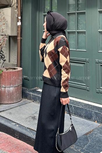 Lamelif Polo Yaka Baklava Desen Kazak