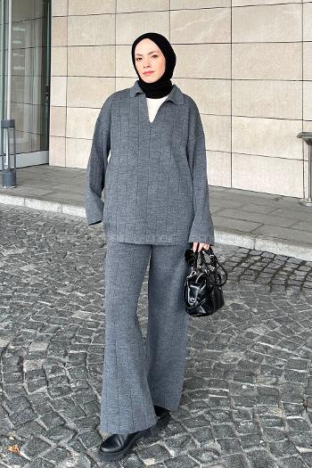 Anthracite Medium Crew Neck Long Arm Knitwear Comfortable Suit