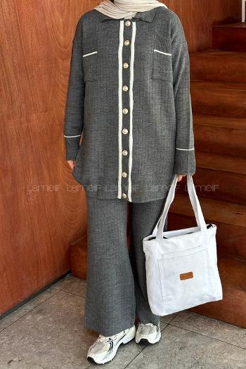 Smoked Shirt Collar Long Arm Knitwear Regular Trousers Comfortable Suit