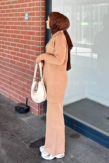 Brown With Milk Shirt Collar Long Arm Knitwear Regular Trousers Comfortable Suit