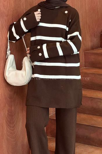 Bitter Brown Crew Neck Long Arm Knitwear Regular Trousers Comfortable Suit