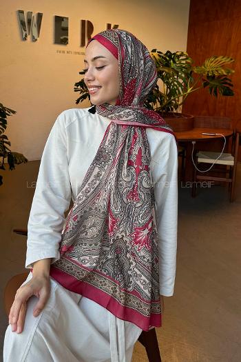 Lamelif Retro Desen Pamuk Şal Vişne