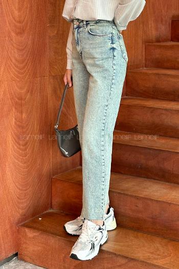 Lamelif Kesik Paça Fit Jean Mavi