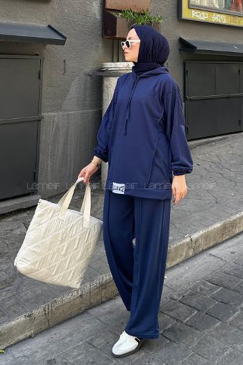 Lamelif Balance Armalı Çımalı İkili Tesettür Takım Lacivert
