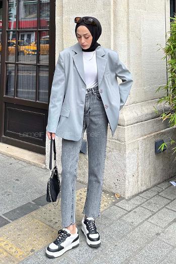 Gray V Neck Long Arm Jacket