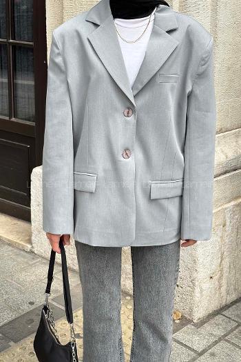 Gray V Neck Long Arm Jacket