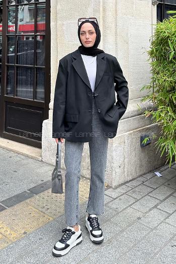 Black V Neck Long Arm Jacket