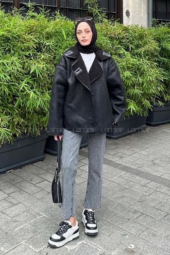 Black-1 Crew Neck Long Arm Coat