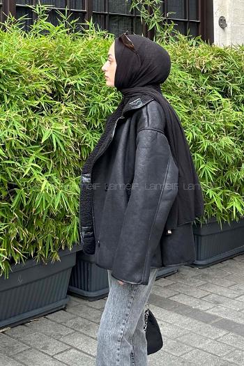 Black-1 Crew Neck Long Arm Coat