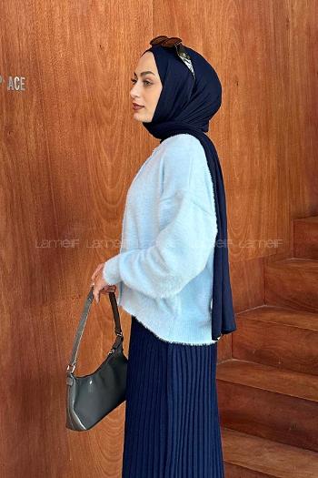 Blue Medium Crew Neck Long Arm Poplin Fabric Cardigan