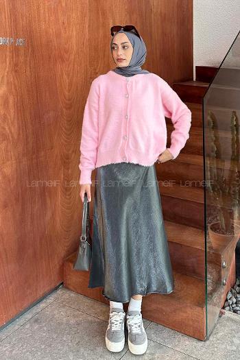 Pink Medium Crew Neck Long Arm Poplin Fabric Cardigan