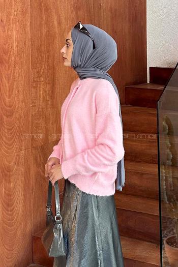 Pink Medium Crew Neck Long Arm Poplin Fabric Cardigan