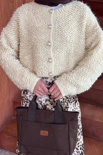 Cream Crew Neck Long Arm Cardigan