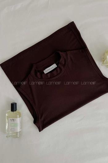 Bitter Brown Crew Neck Zero Arm Combed Fabric Body
