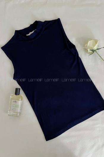 Navy Blue Crew Neck Zero Arm Combed Fabric Body