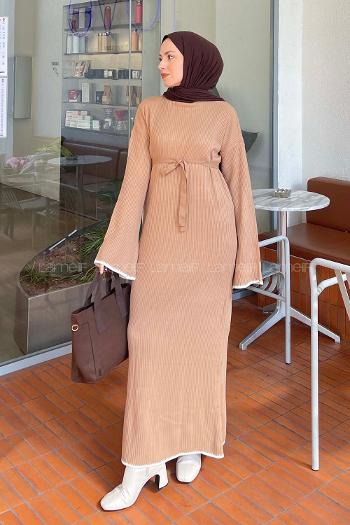Brown With Milk Turtle Neck Unprinted Dresess
