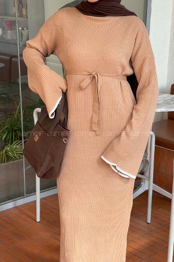 Brown With Milk Turtle Neck Unprinted Dresess