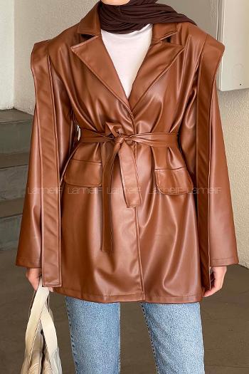 Brown Normal Neck Long Arm Skin Jacket