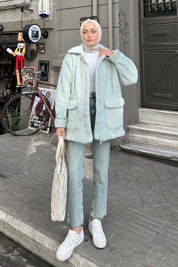 Mint Green-1 Shirt Collar Long Arm Cotton Coat