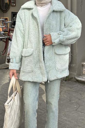 Mint Green-1 Shirt Collar Long Arm Cotton Coat