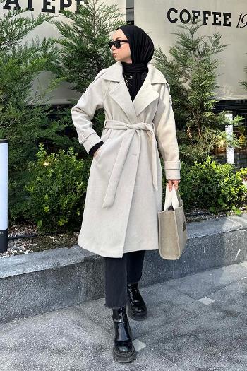 Stone V Neck Long Arm Stamp Fabric Coat