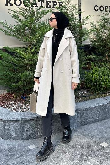 Stone V Neck Long Arm Stamp Fabric Coat