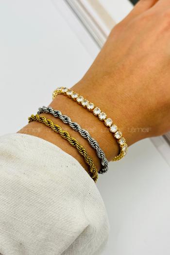 Lamelif Gold Taşlı Baget Bileklik