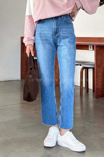 Lamelif Kesik Paça Fit Jean Mavi