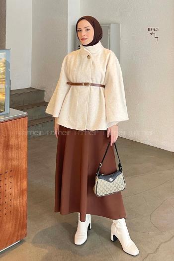 Cream Mandarin Collar Stamp Fabric Poncho