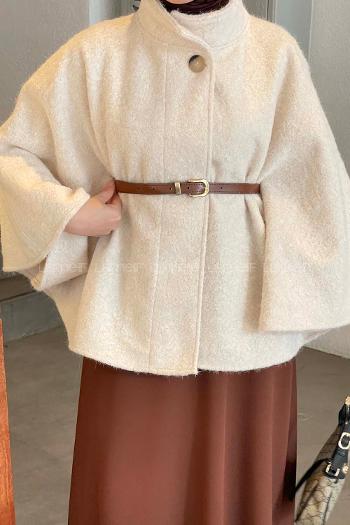 Cream Mandarin Collar Stamp Fabric Poncho