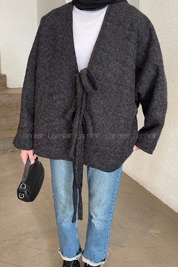 Black Long Arm Stamp Fabric Kimono