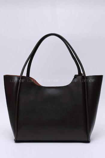 Lamelif Çıtçıtlı Suni Deri Cüzdanlı Kadın El ve Omuz Çantası Acı Kahve