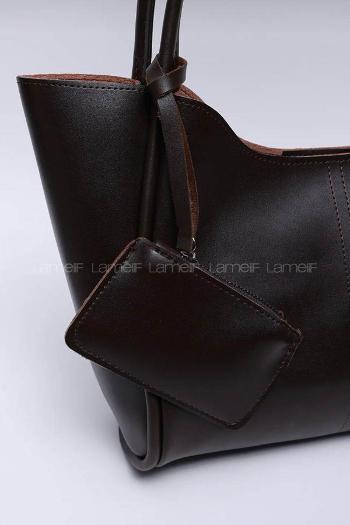 Lamelif Çıtçıtlı Suni Deri Cüzdanlı Kadın El ve Omuz Çantası Acı Kahve