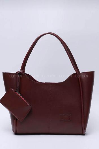 Lamelif Çıtçıtlı Suni Deri Cüzdanlı Kadın El ve Omuz Çantası Bordo