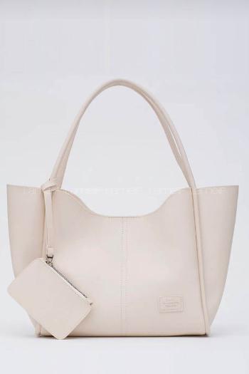 Lamelif Çıtçıtlı Suni Deri Cüzdanlı Kadın El ve Omuz Çantası Krem