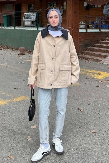 Mink Shirt Collar Long Arm Gabardin Jacket